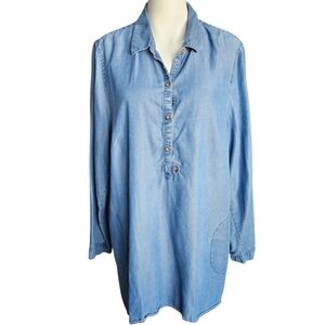 J. Jill Denim Womens Chambray Popover Pockets‎ Shift Blue Size L Lagenlook